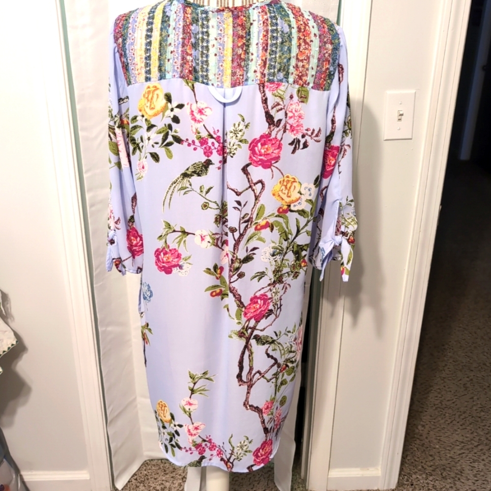 Figueroa & Flower Women's Tunic M Purple Floral‎ 3/4 Sleeves Boho Cottage Whimsy - Picture 7 of 11